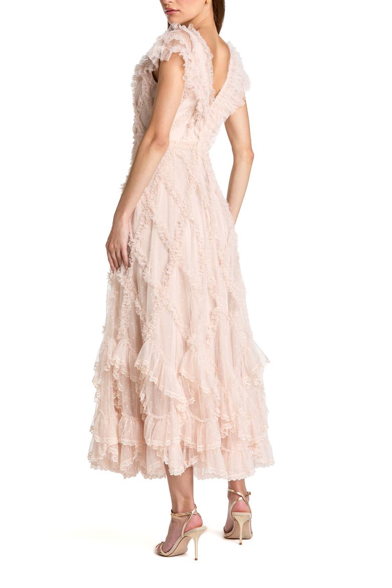 Petite Micro Ruffle Cap Sleeve A-Line Midi Dress, Alternate, color, Blush