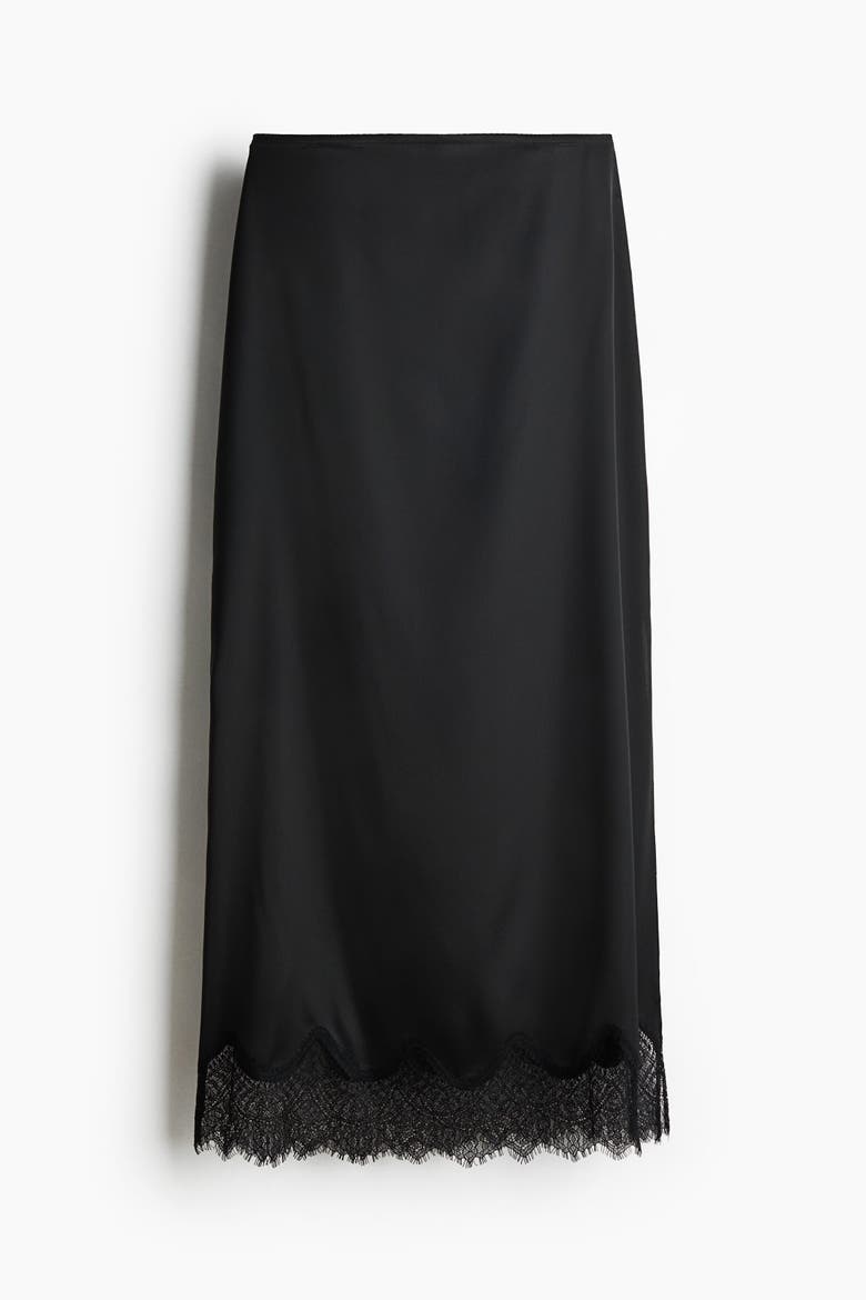 Lace-trimmed Satin Skirt, Alternate, color, Black