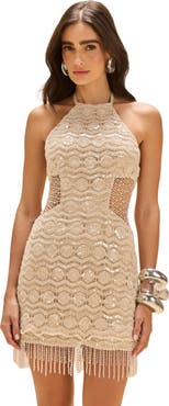 PatBO Crochet Bloom Halterneck Mini Dress