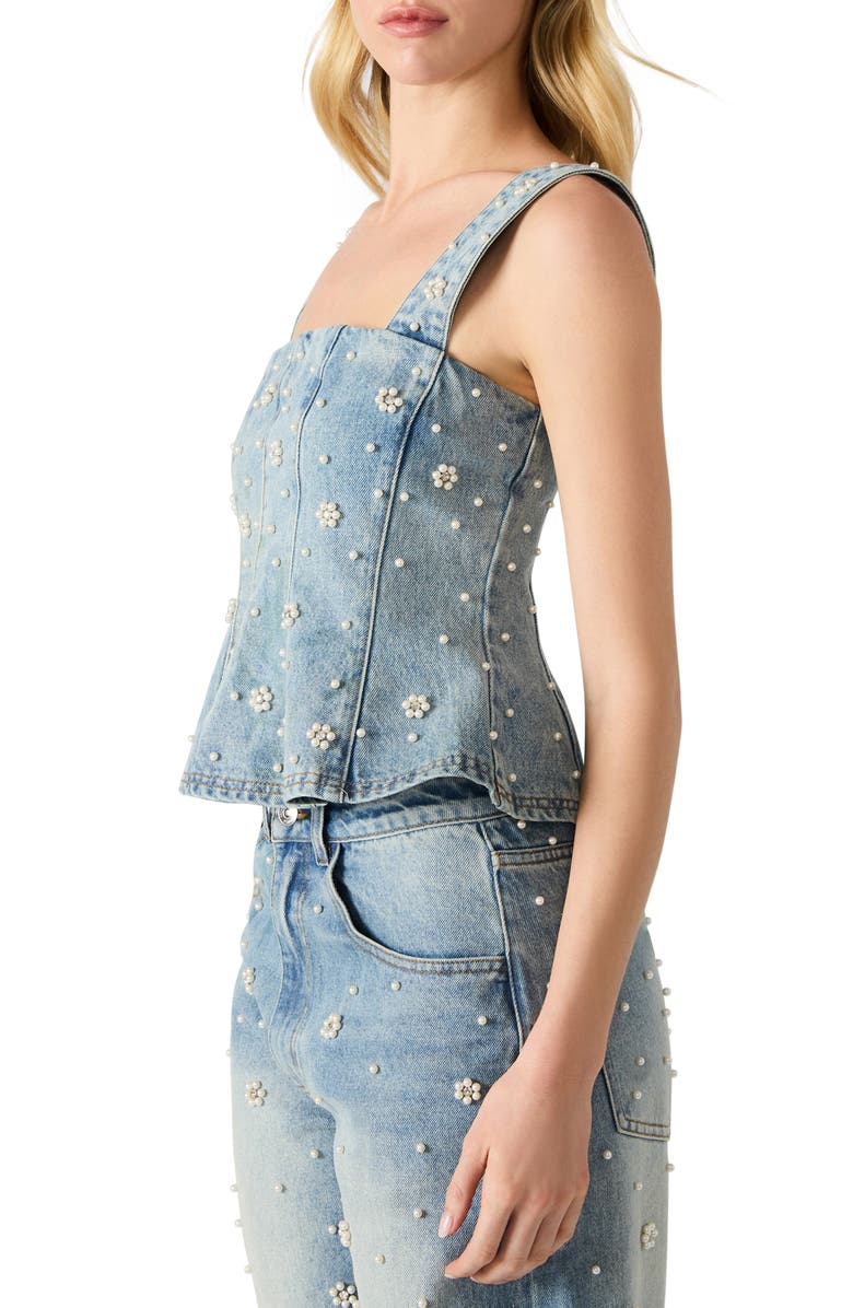 Steve Madden Fiorella Beaded Peplum Denim Tank, Alternate, color,