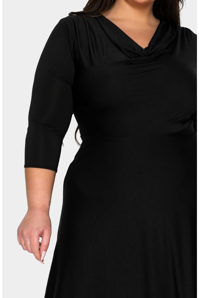 Amoretti Cowl Neck Flare Dress, Alternate, color, BLACK