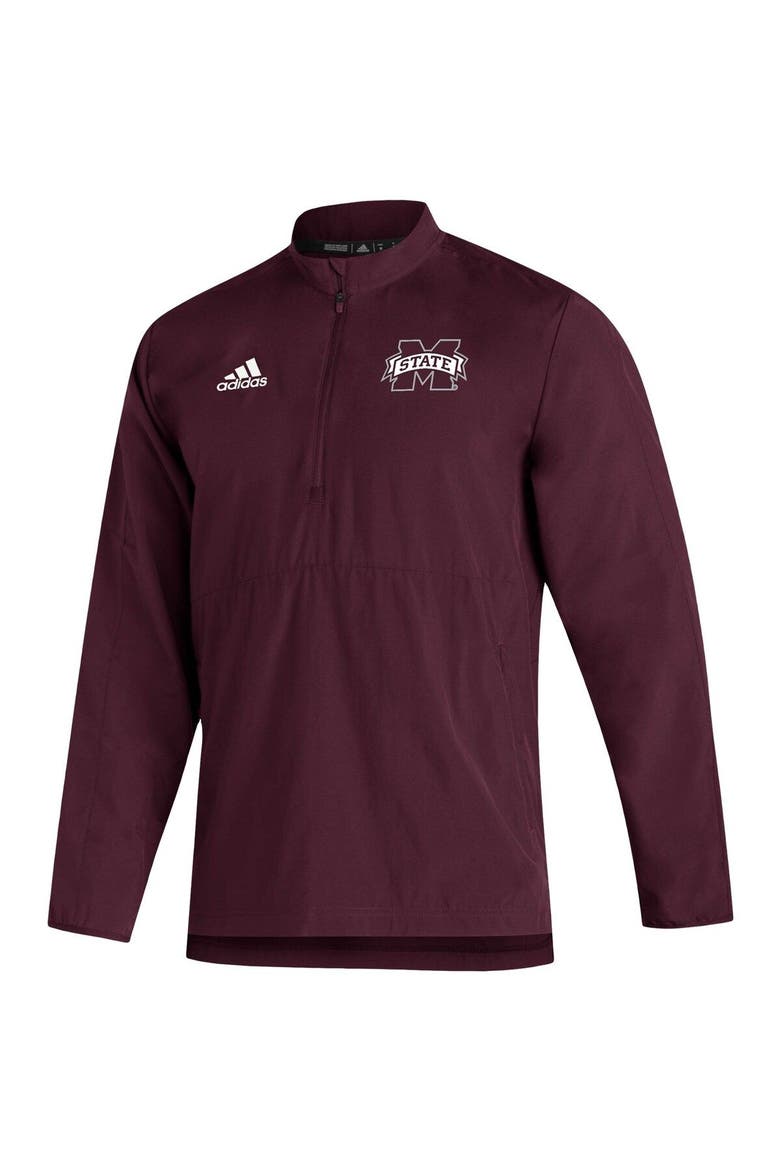 Men's adidas Maroon Mississippi State Bulldogs 2021 Sideline AEROREADY Quarter-Zip Jacket, Alternate, color, MAROON