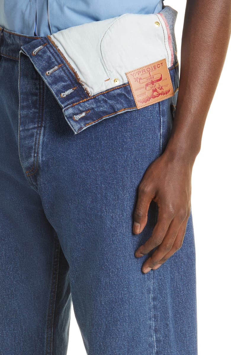 Y/Project Asymmetric Waist Organic Cotton Jeans, Alternate, color, 
