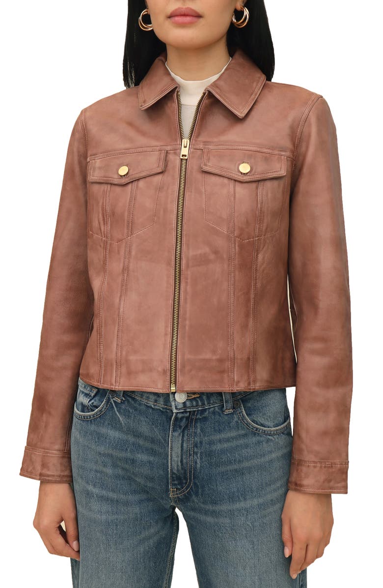 Bagatelle Leather Trucker Jacket, Alternate, color,