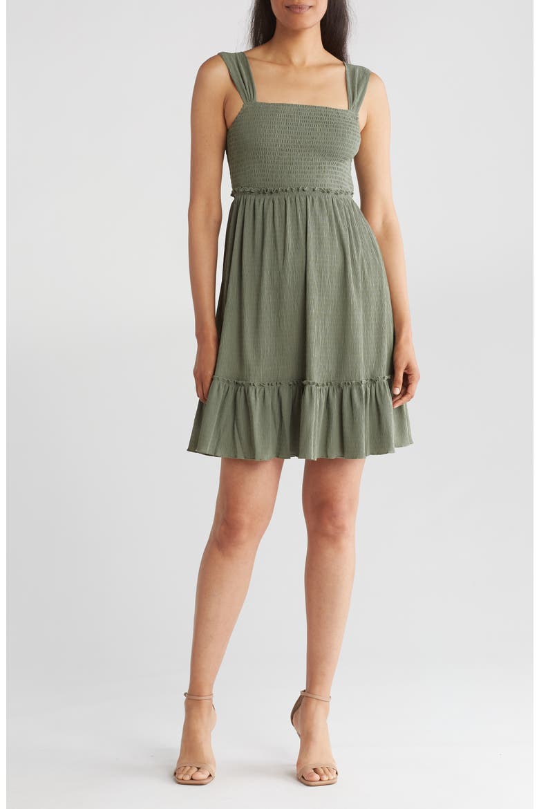 Smocked Minidress, Main, color, OLIVE