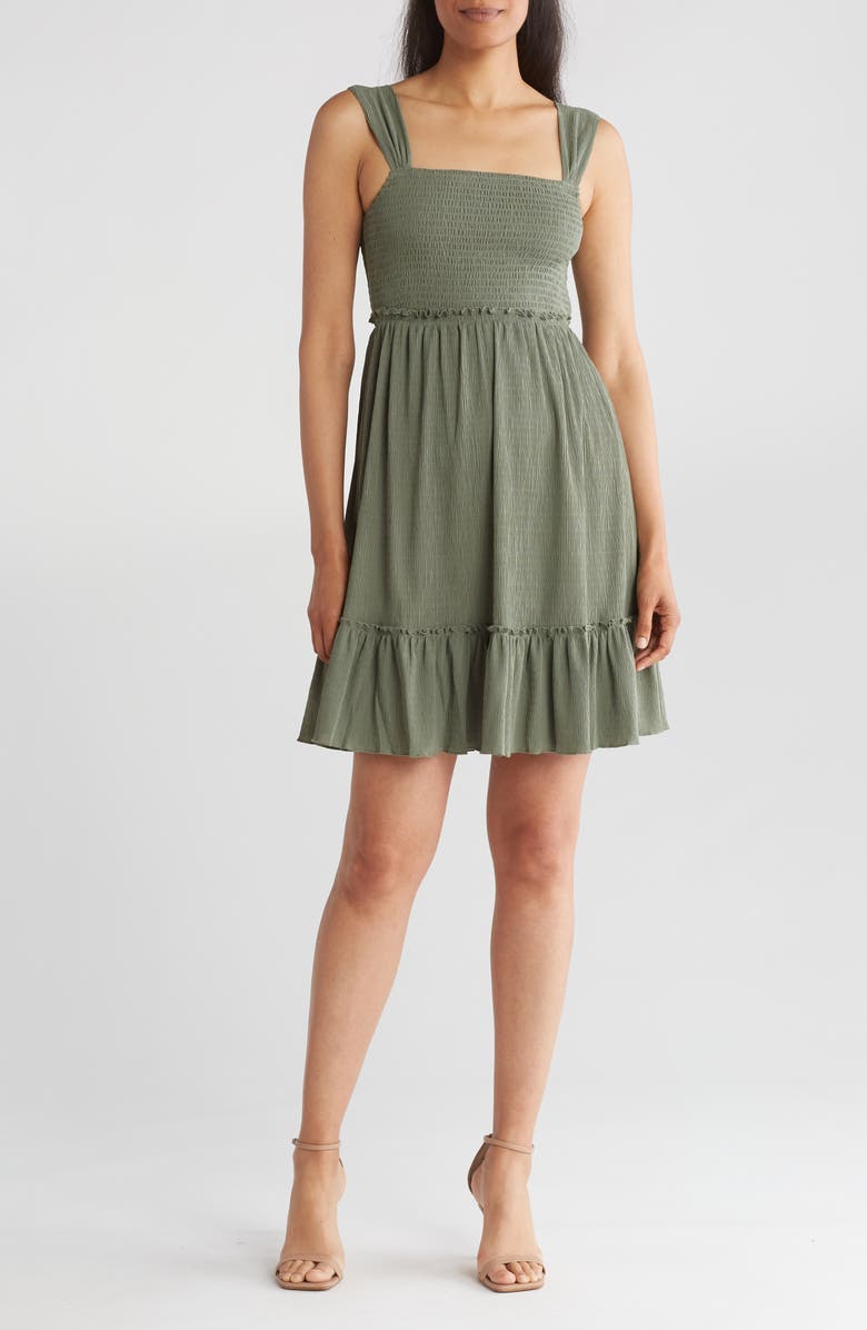 Lovestitch Smocked Minidress, Main, color, Olive