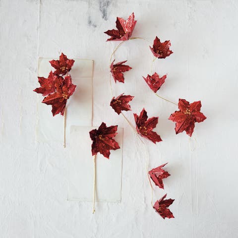 Poinsettia Garland with Bead Accents, PVC & Iron