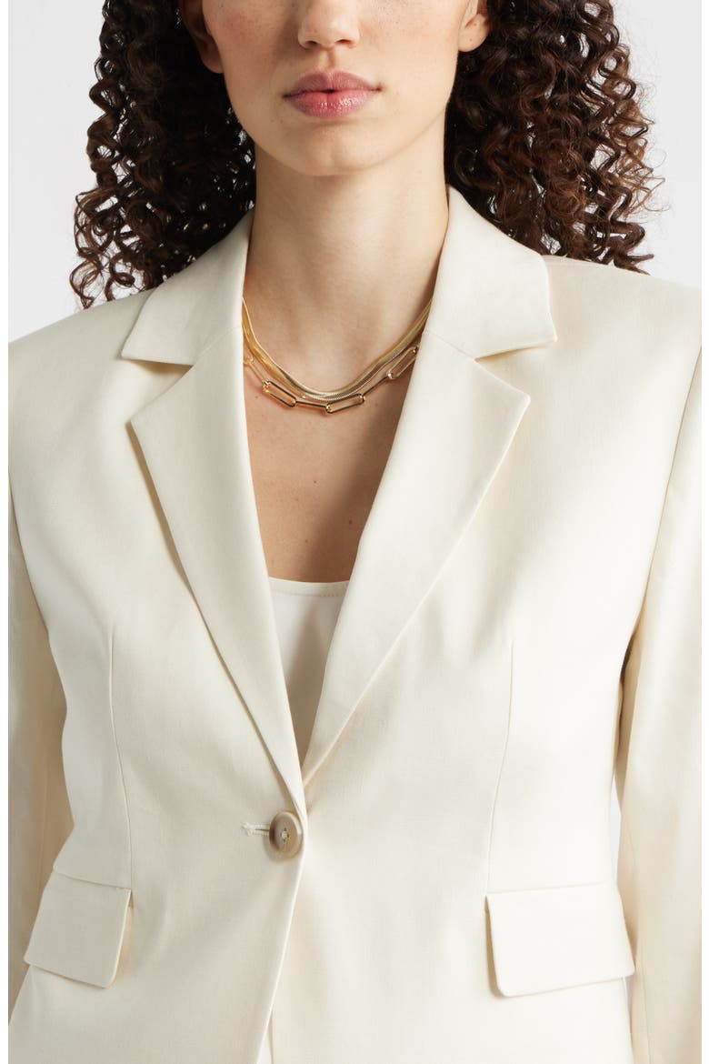 Crop One-Button Linen Blend Blazer, Alternate, color, IVORY BIRCH