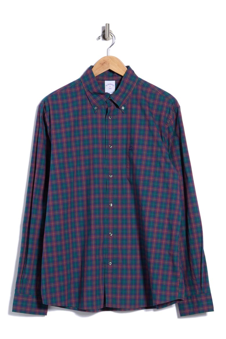 Regular Fit Plaid Poplin Button-Down Shirt, Main, color, PURPLEPLAID