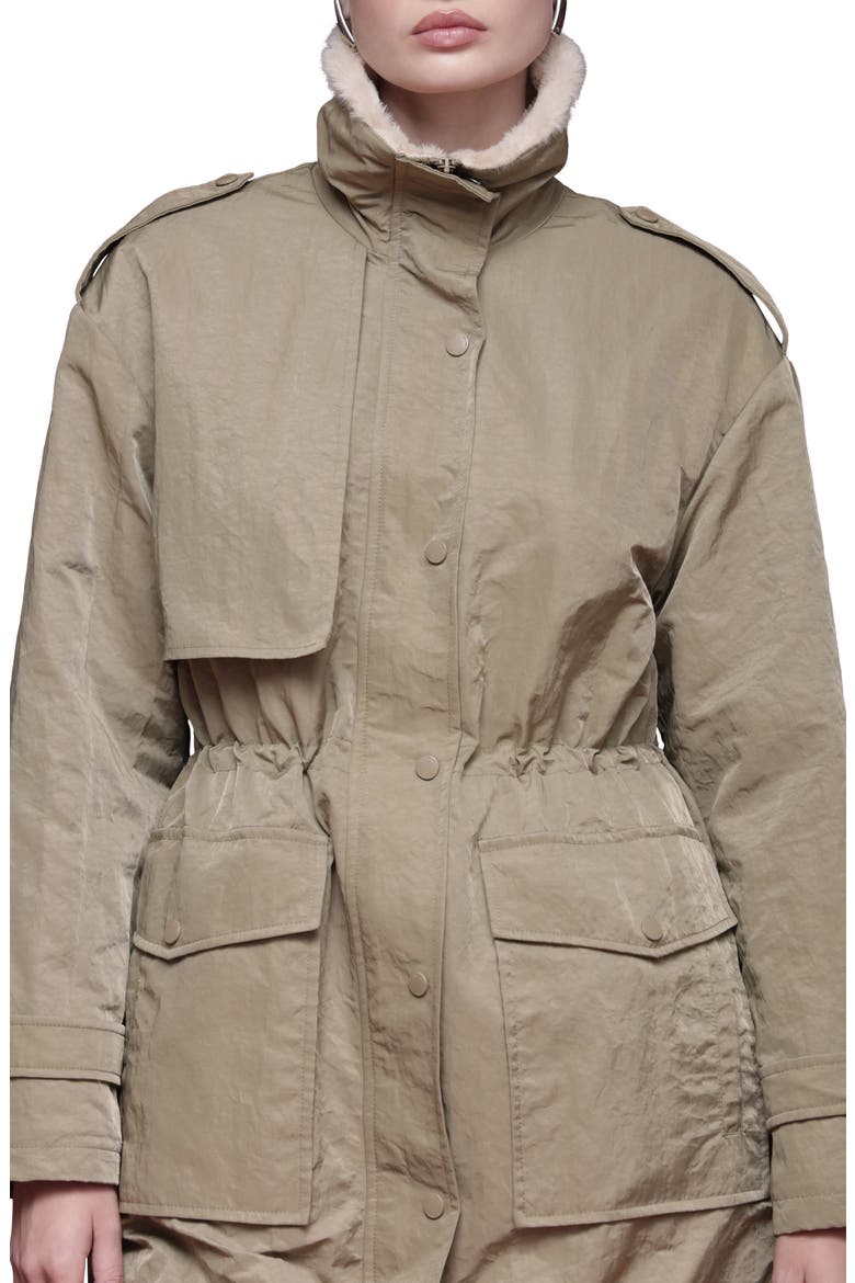 Faux Fur Trim Water Resistant Anorak, Alternate, color, STONE