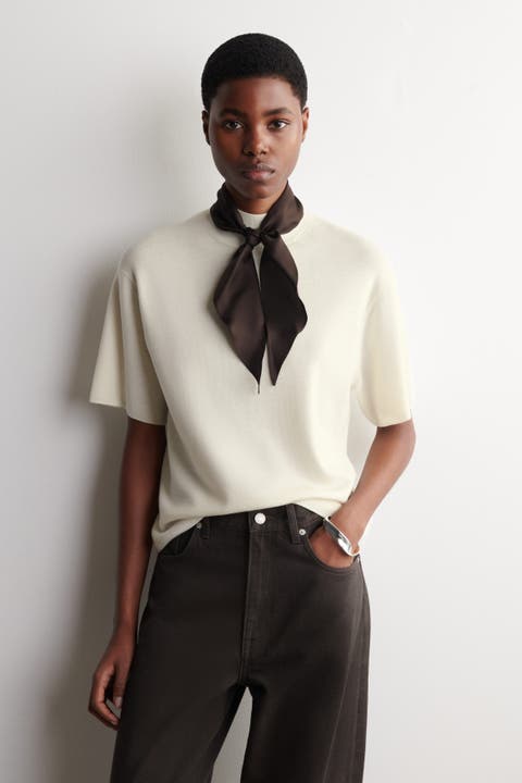 Scarf-Detail Merino Wool T-Shirt