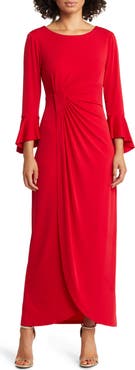 Connected Apparel Bell Sleeve Gathered Waist Gown