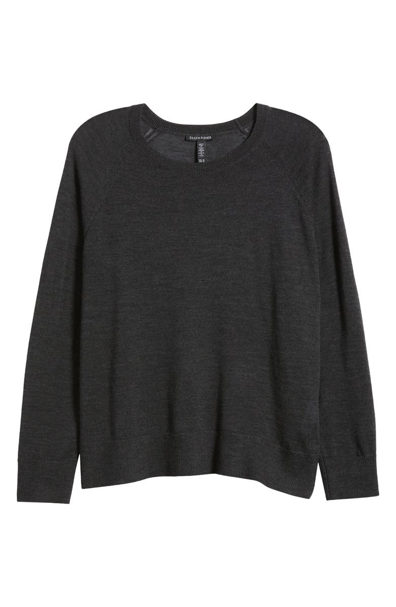 Eileen Fisher Raglan Sleeve Merino Wool Pullover, Alternate, color, Char