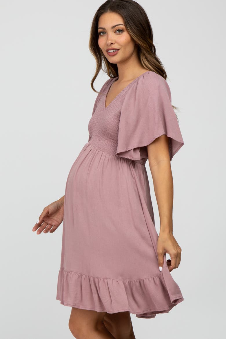 Smocked Front Ruffle Hem Dress, Alternate, color, Mauve