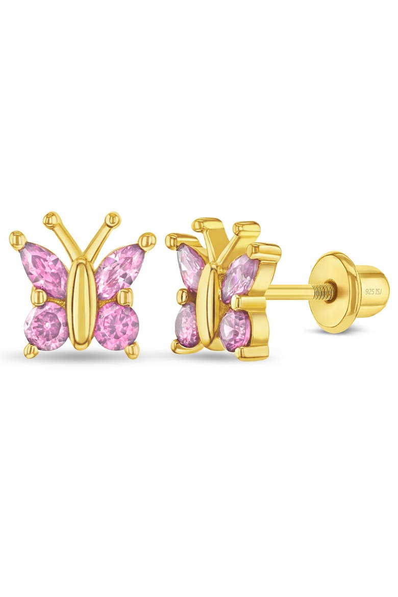 Dainty CZ Plated Butterfly Earrings, Main, color, Pink
