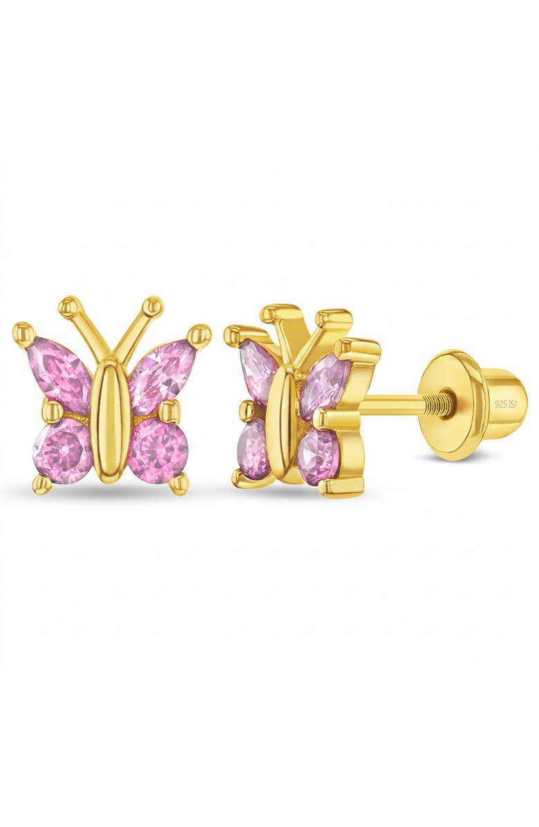 In Season Jewelry Dainty CZ Plated Butterfly Earrings, Main, color, Pink