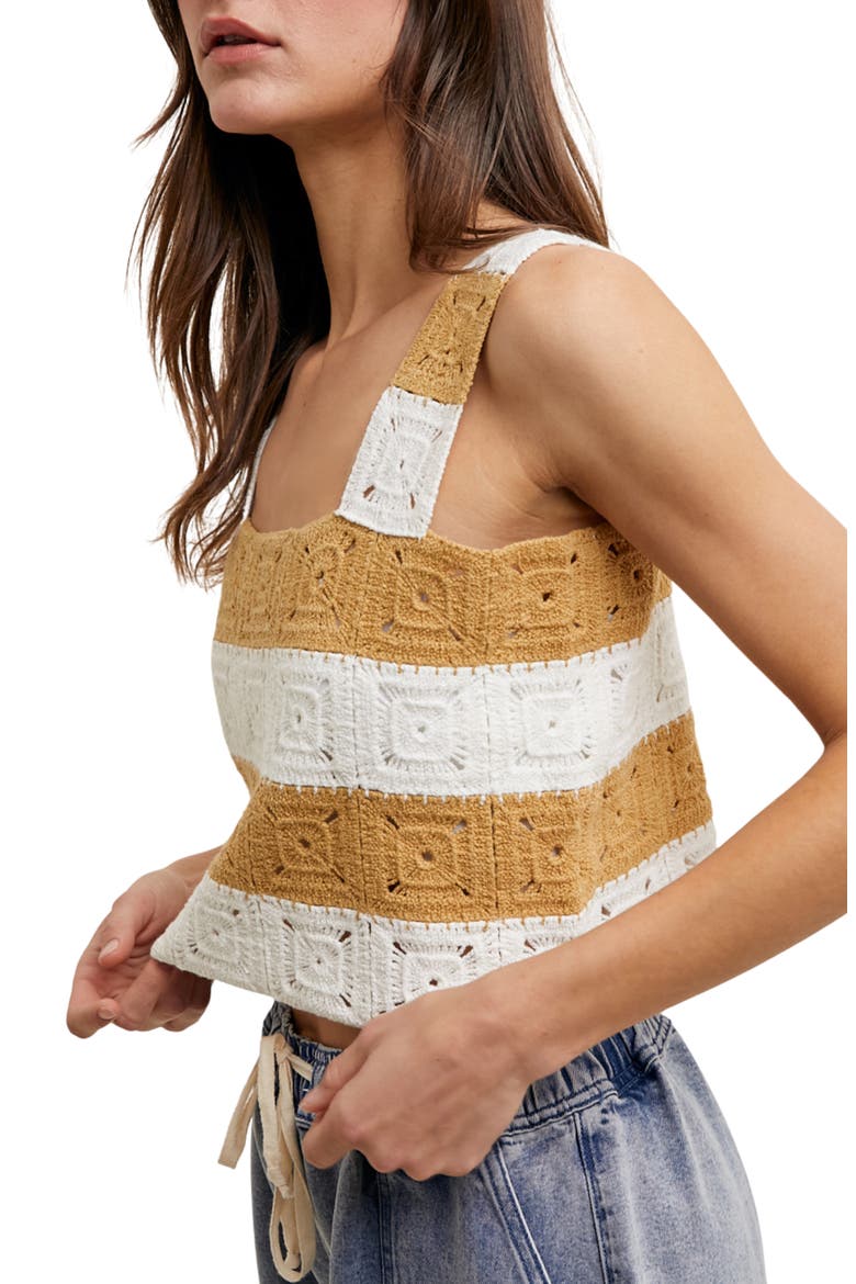 Colorblocked Crochet Top, Alternate, color, TAUPE/ WHITE