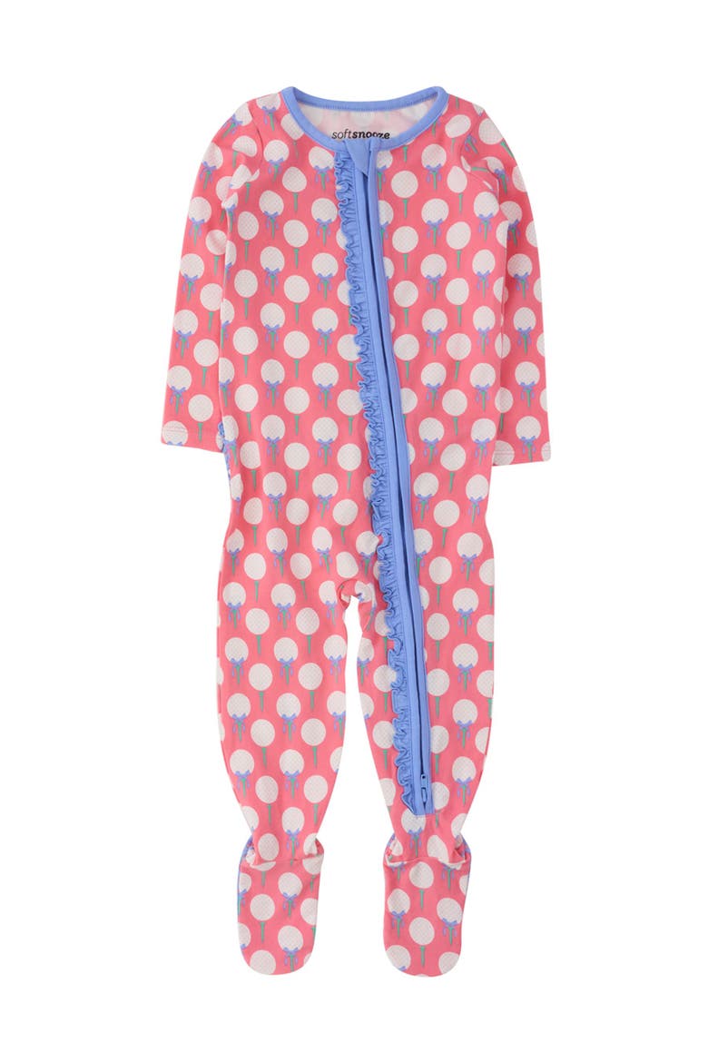 Baby Girls Modal Blend Ruffle One Piece Footie Pajamas, Main, color, Pink Tee Time