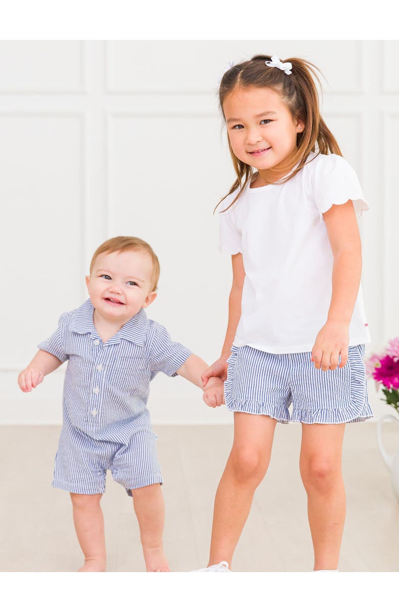 RuffleButts Girls Seersucker Ruffle Trim Woven Shorts, Alternate, color, Classic Blue Seersucker