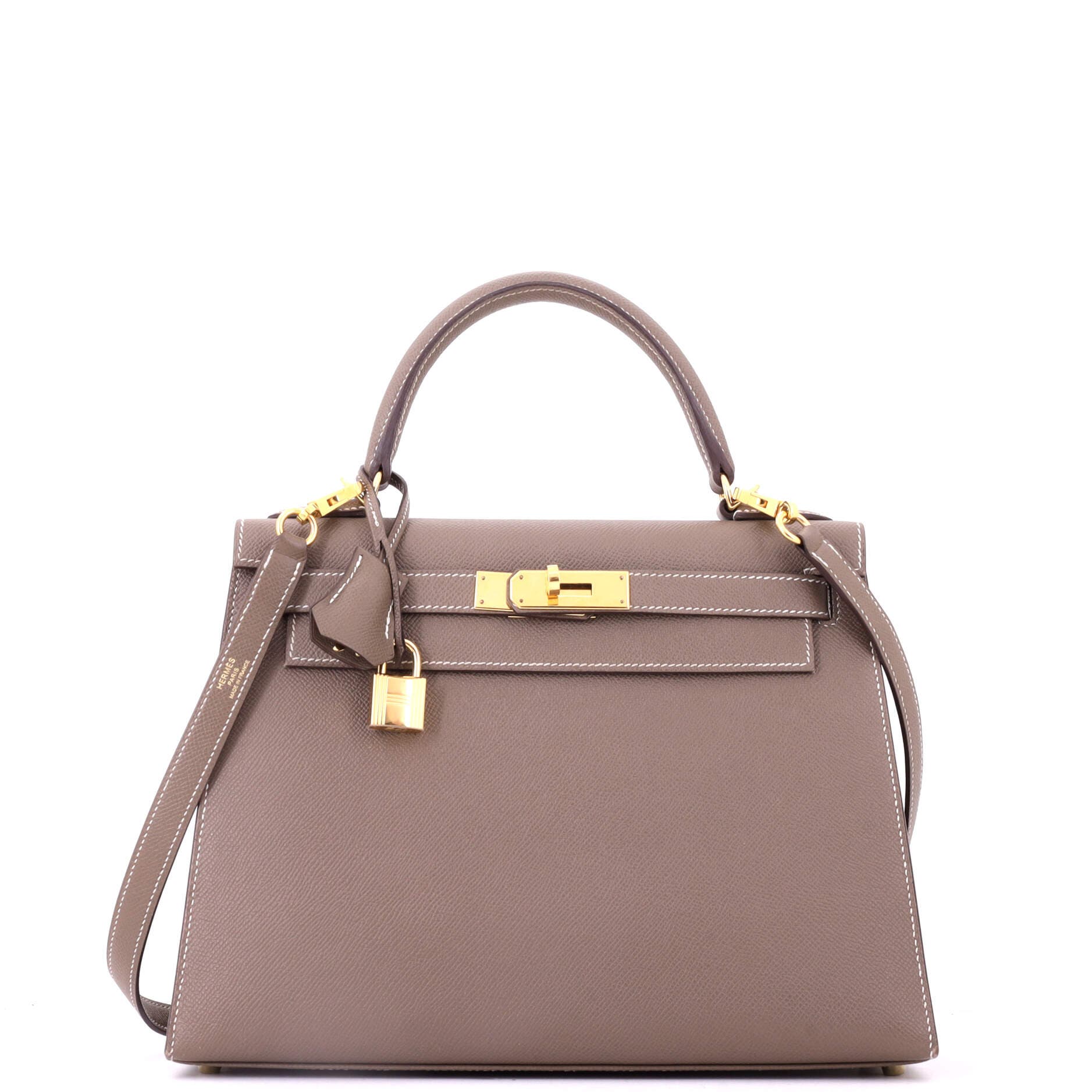 Pre-Owned Hermes Kelly Handbag Grey Epsom with Gold Hardware 28, Main, color, Etoupe