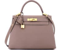Pre-Owned Hermes Kelly Handbag Grey Epsom with Gold Hardware 28