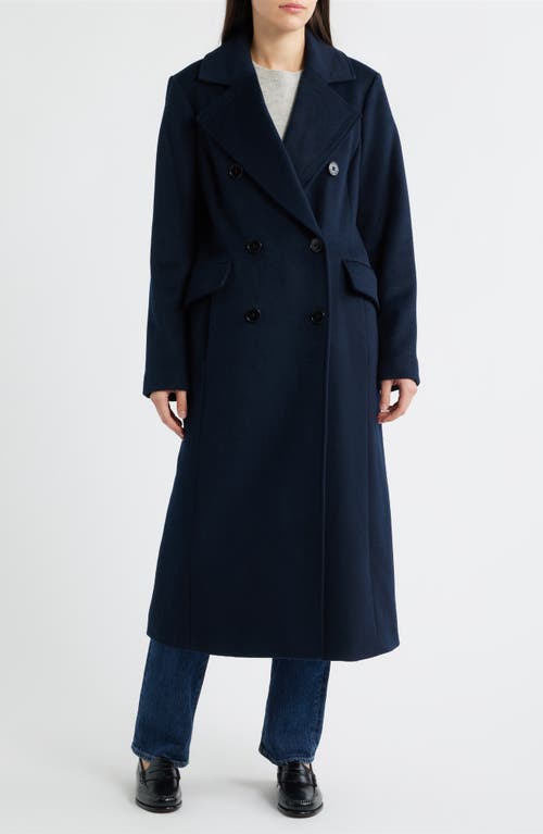 Michael Kors Double Breasted Wool Blend Coat In Blue