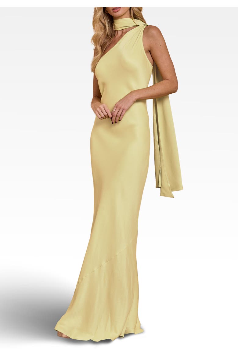 Cressida Satin Asymmetric Dress, Alternate, color, Yellow