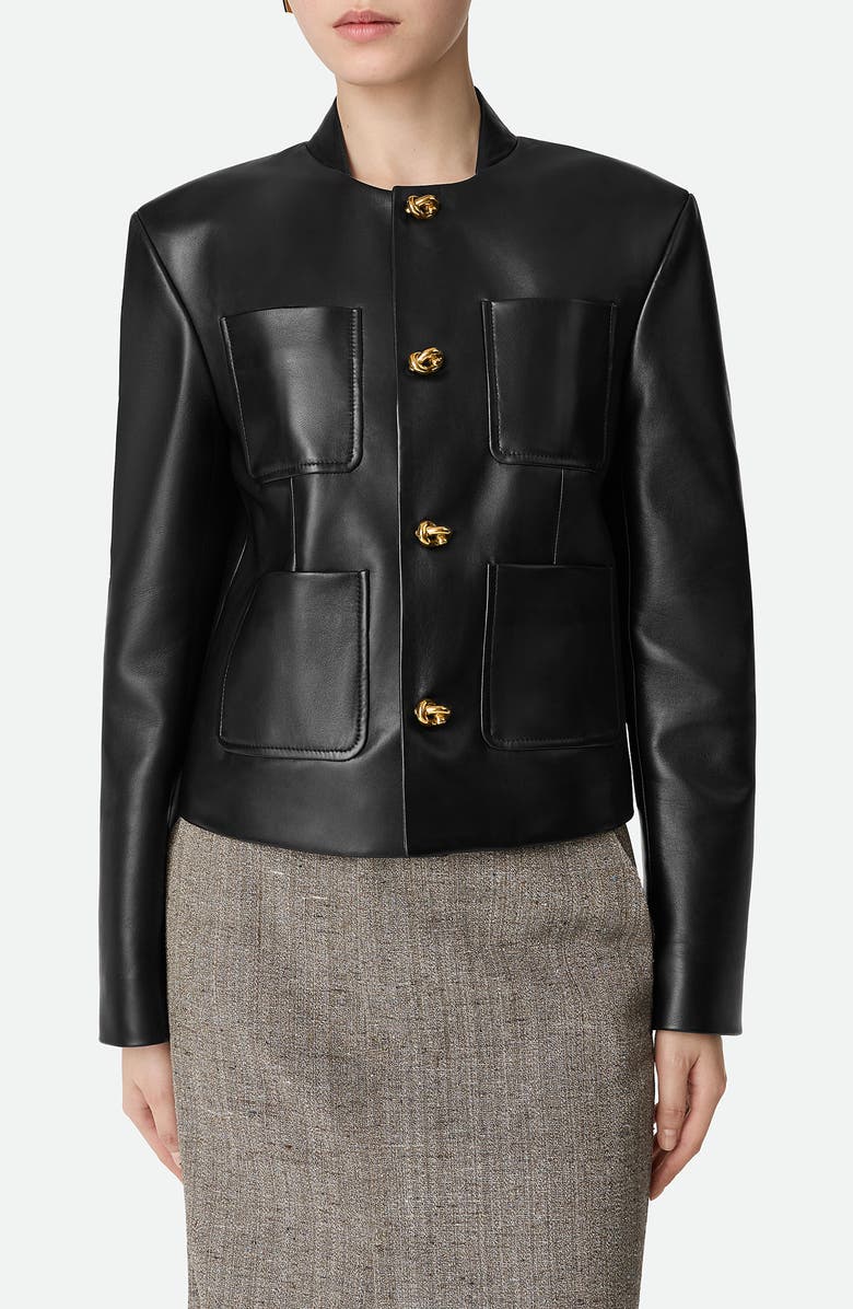 Bottega Veneta Soft Napa Lambskin Leather Jacket with Knot Buttons, Main, color, Black