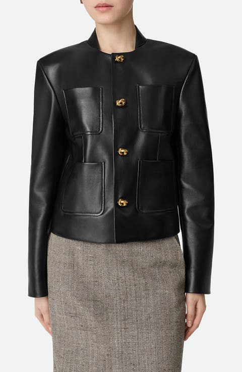 Soft Napa Lambskin Leather Jacket with Knot Buttons