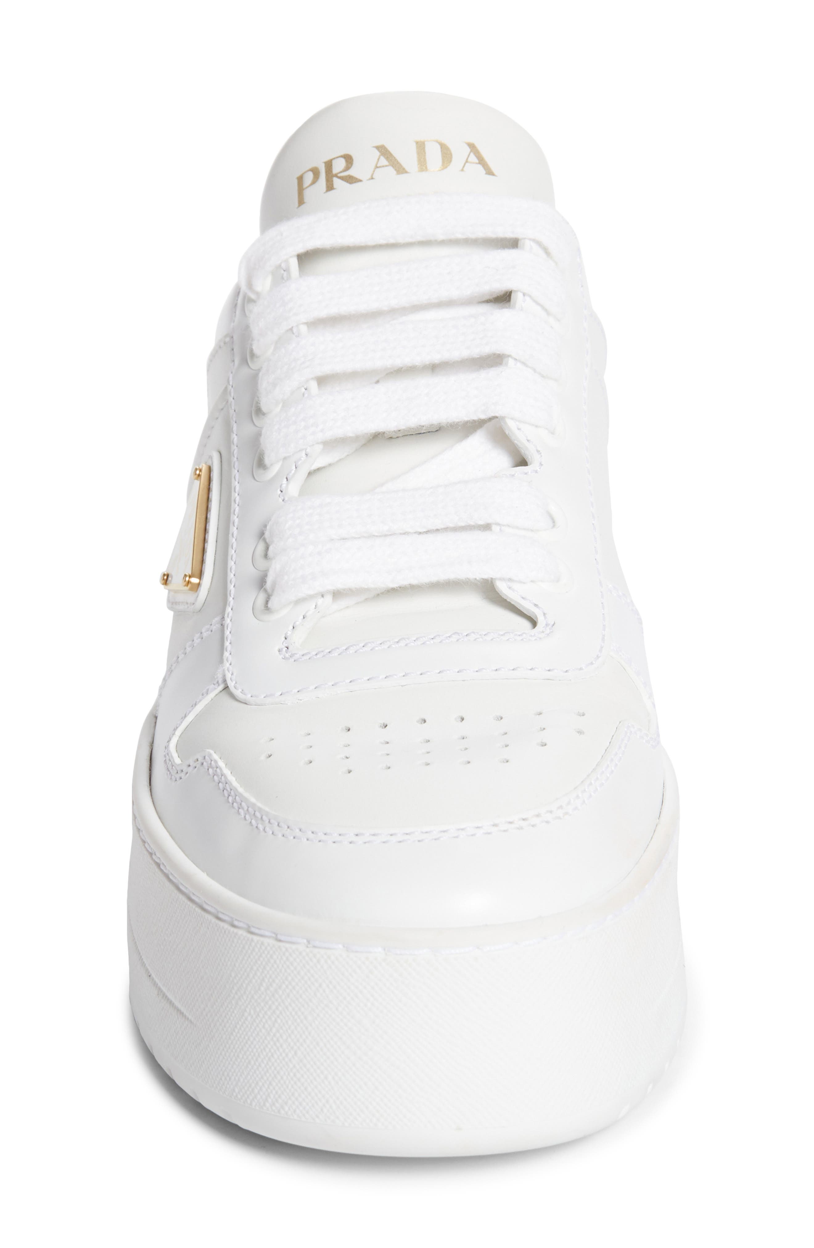 Prada Downtown Flatform Sneaker, Alternate, color, Bianco