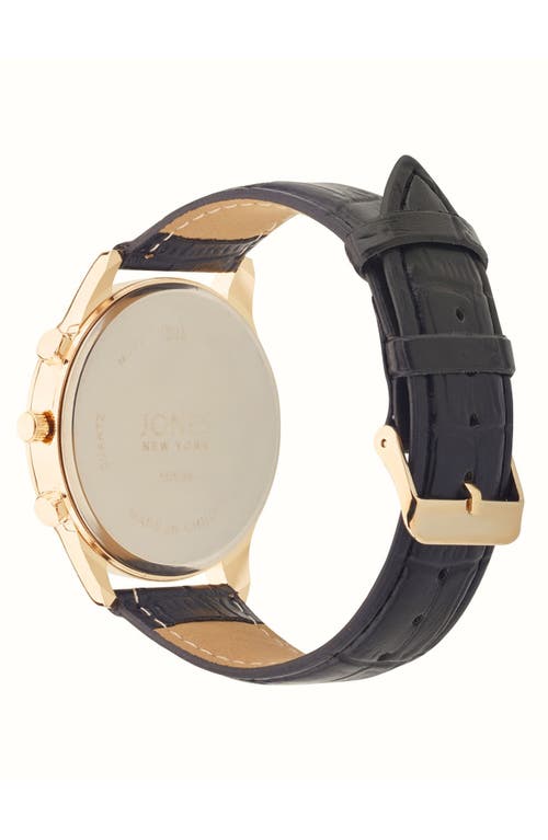 Jones New York Diamond Chronograph Croc Embossed Leather Strap Watch, 42mm In Black