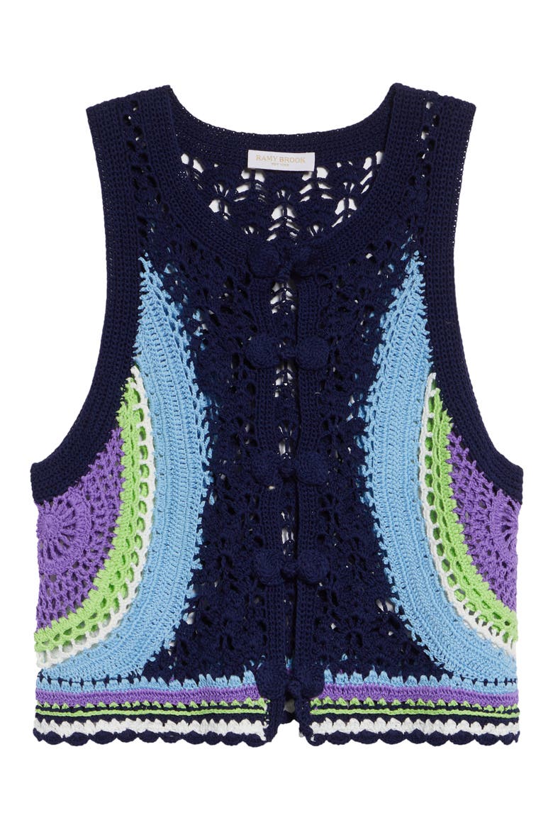 Adriana Crop Cotton Crochet Vest, Alternate, color, NAVY MULTI COLORBLOCK