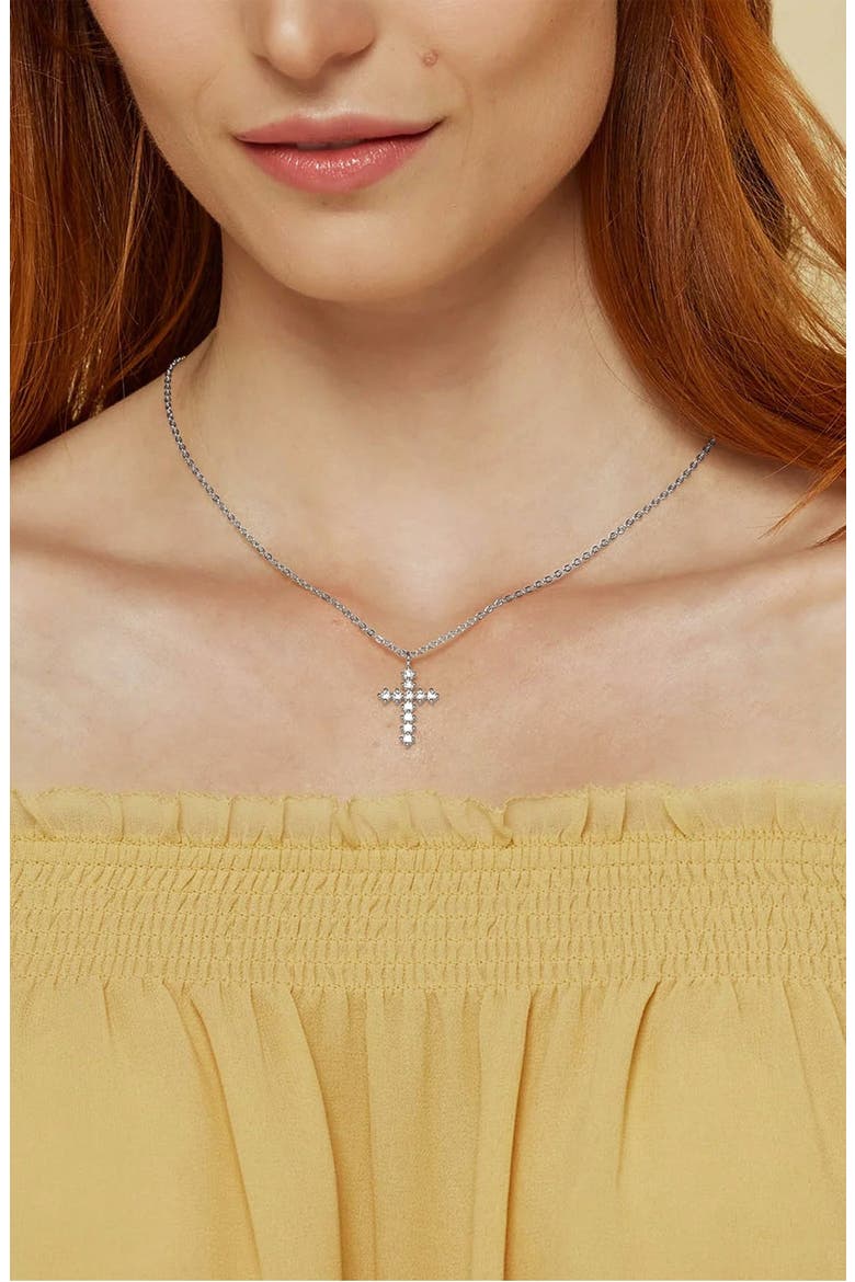 14k Gold Plated Wena Cross Necklace Statement Piece Everyday Wear, Alternate, color, Silver