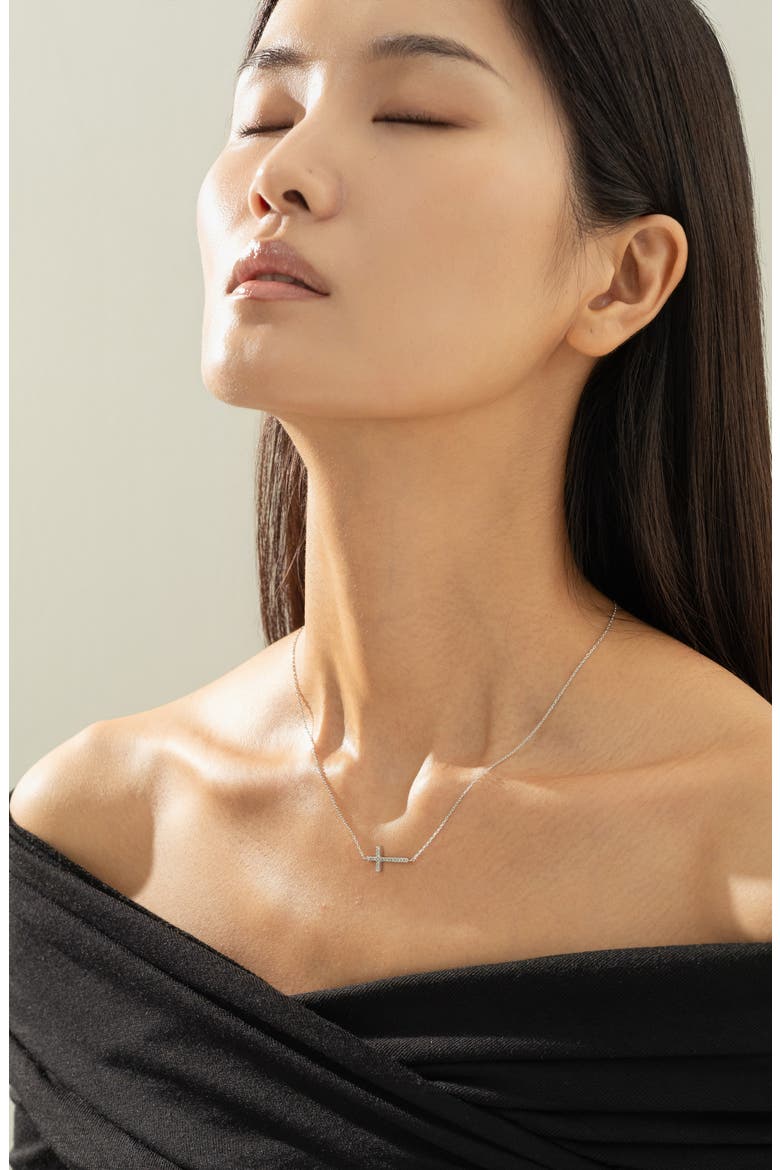 Sterling Silver 18k Gold Plated Elowen Horizontal Cross Necklace Gift Idea, Alternate, color, Silver
