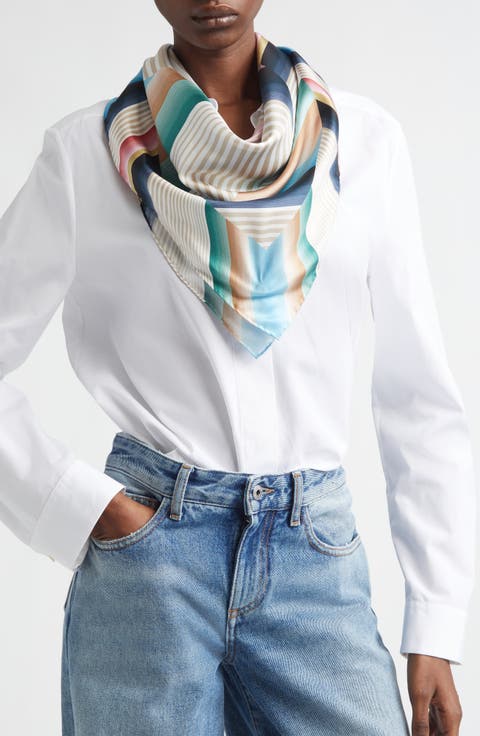 Chevron Print Silk Square Scarf