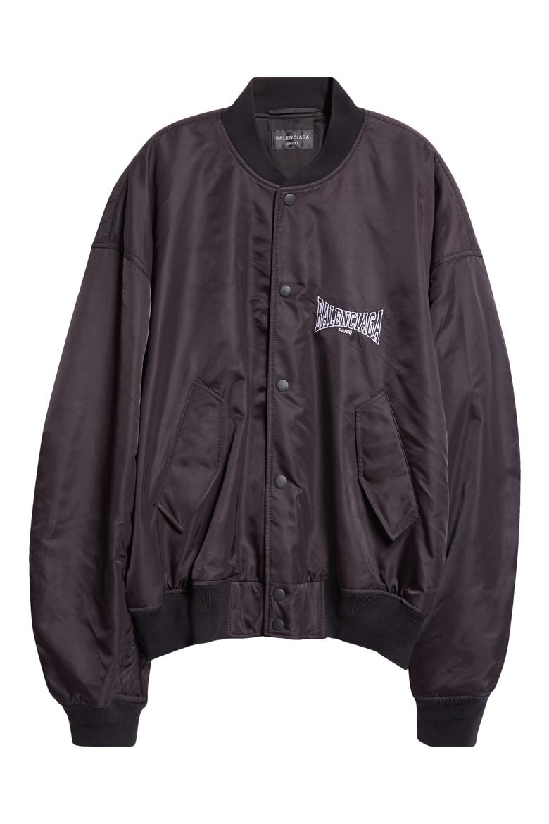 Oversize Nylon Varsity Jacket, Alternate, color, BLACK