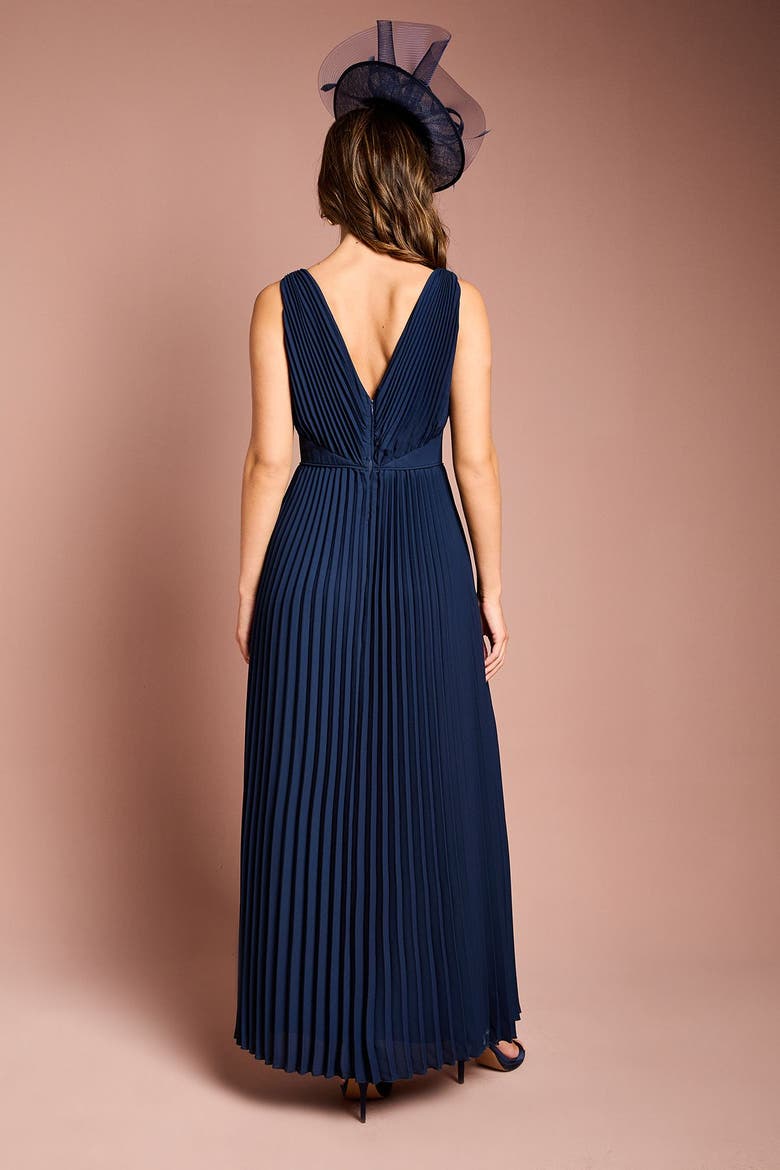 Plunge Neck Maxi Dress, Alternate, color, Navy