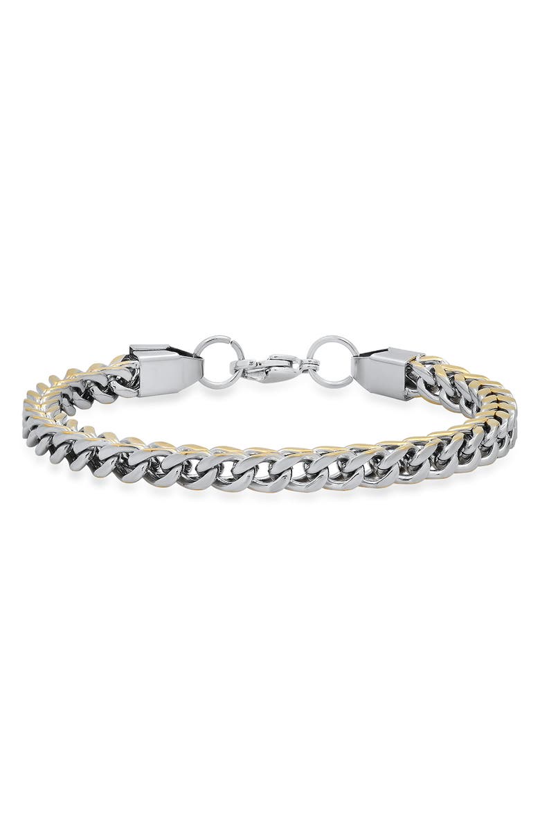 HMY JEWELRY Stainless Steel Curb Chain Bracelet, Main, color, Silver/Gold