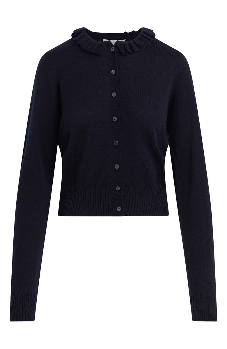 Favorite Daughter The Meet the Parents Ruffle Neck Wool Cardigan, Alternate, color, Navy