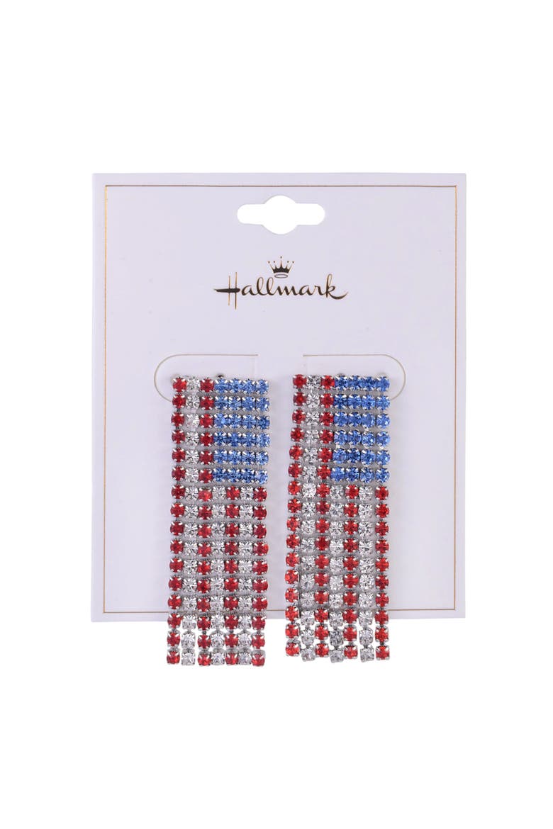 American Flag Rhinestone Earrings, Alternate, color, Red