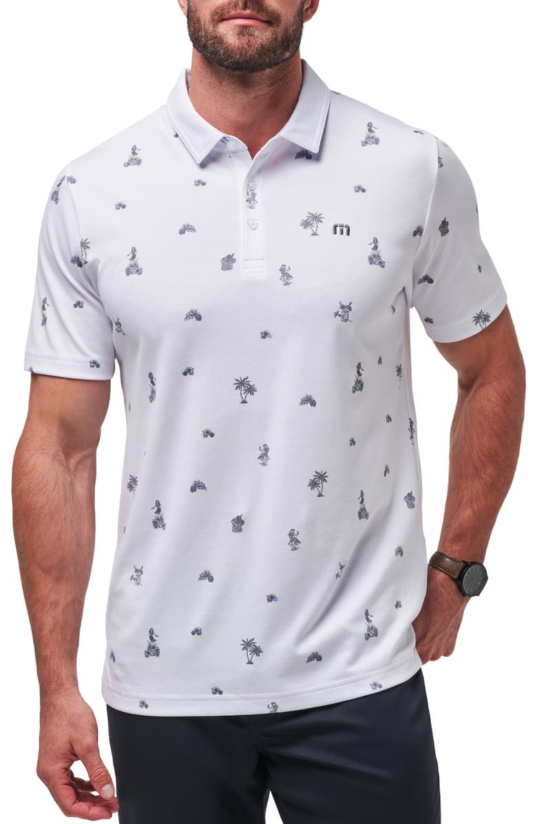 TravisMathew Around the Island Tropical Print Polo, Main, color, White