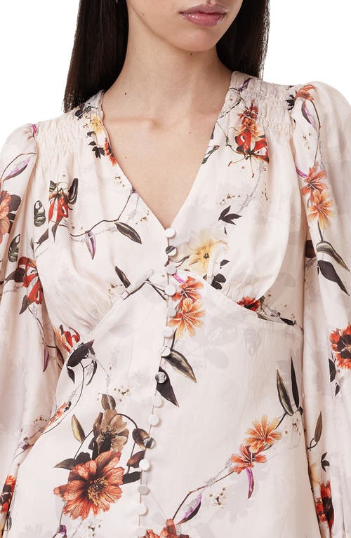 Allsaints Auden Sanibel Floral & Floral Jacquard Long Sleeve Dress In Unity Ecru White