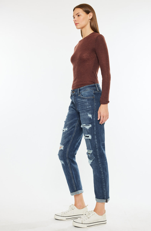 Kancan Devika Mid Rise Boyfriend Jeans In Blue