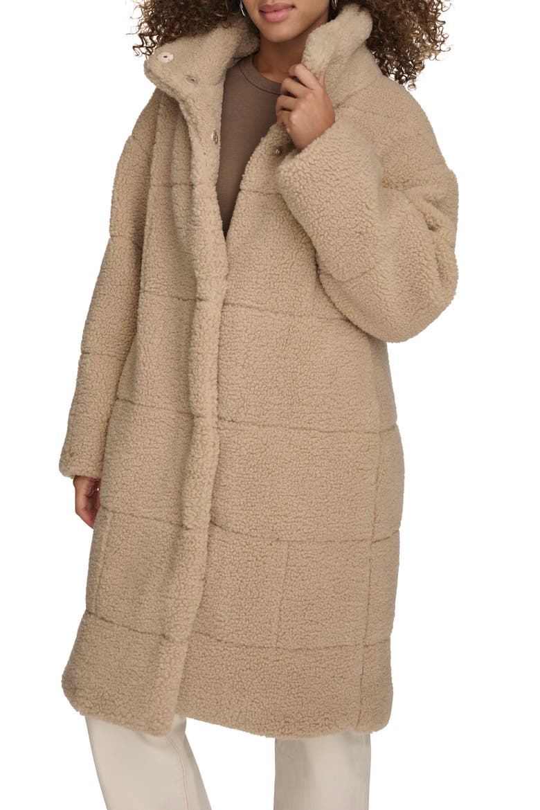 Quilted Fleece Long Teddy Coat, Alternate, color, SAND