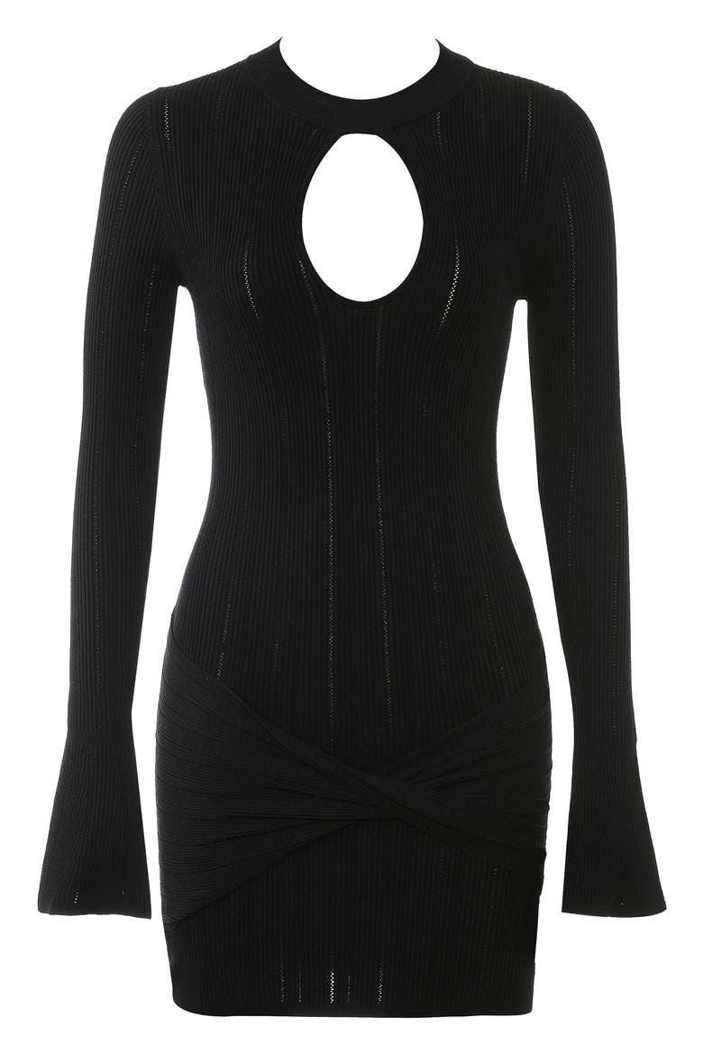 Aziza Long Sleeve Rib Minidress, Alternate, color, BLACK