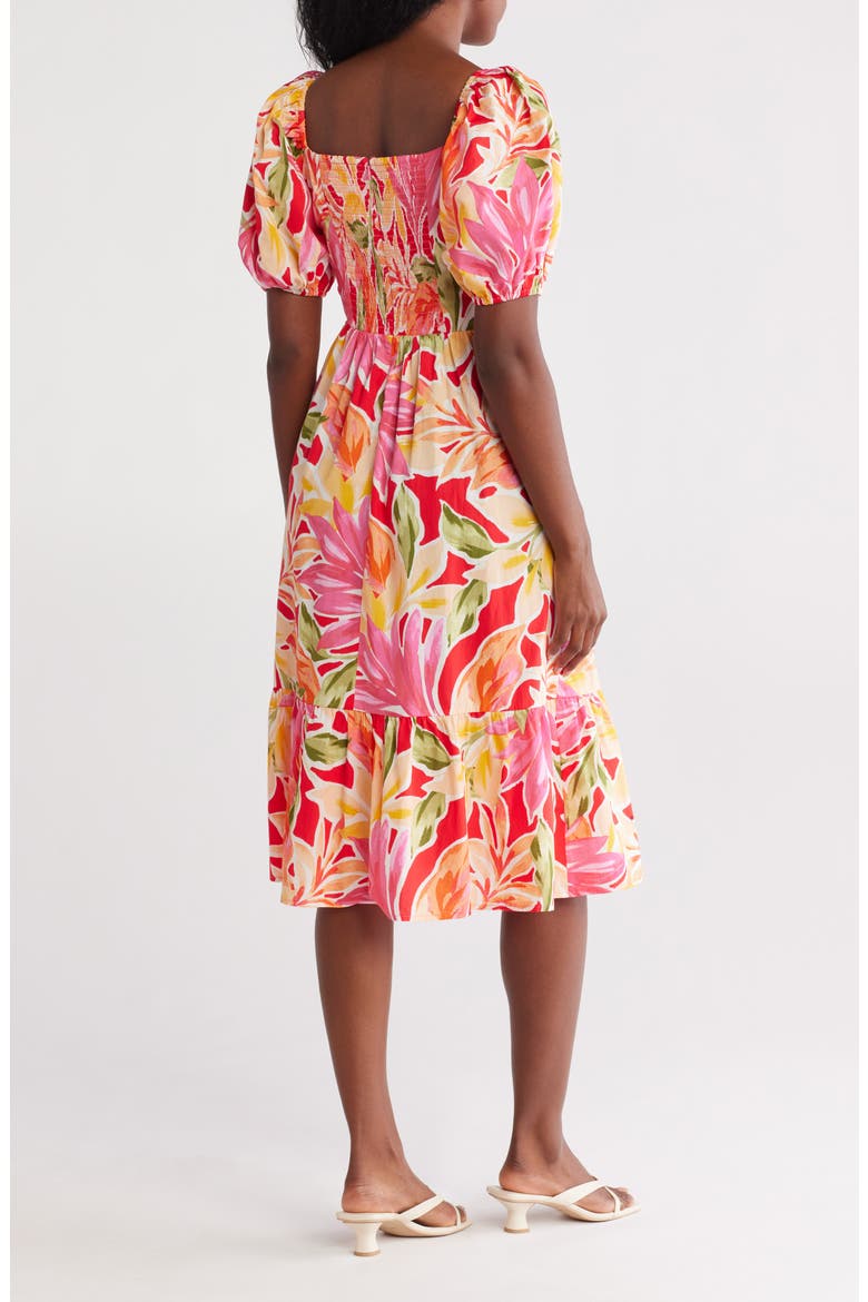 Square Neck Puff Sleeve Cotton Midi Dress, Alternate, color, PINK MULTI