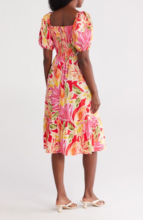 VINCE CAMUTO VINCE CAMUTO SQUARE NECK PUFF SLEEVE COTTON MIDI DRESS 