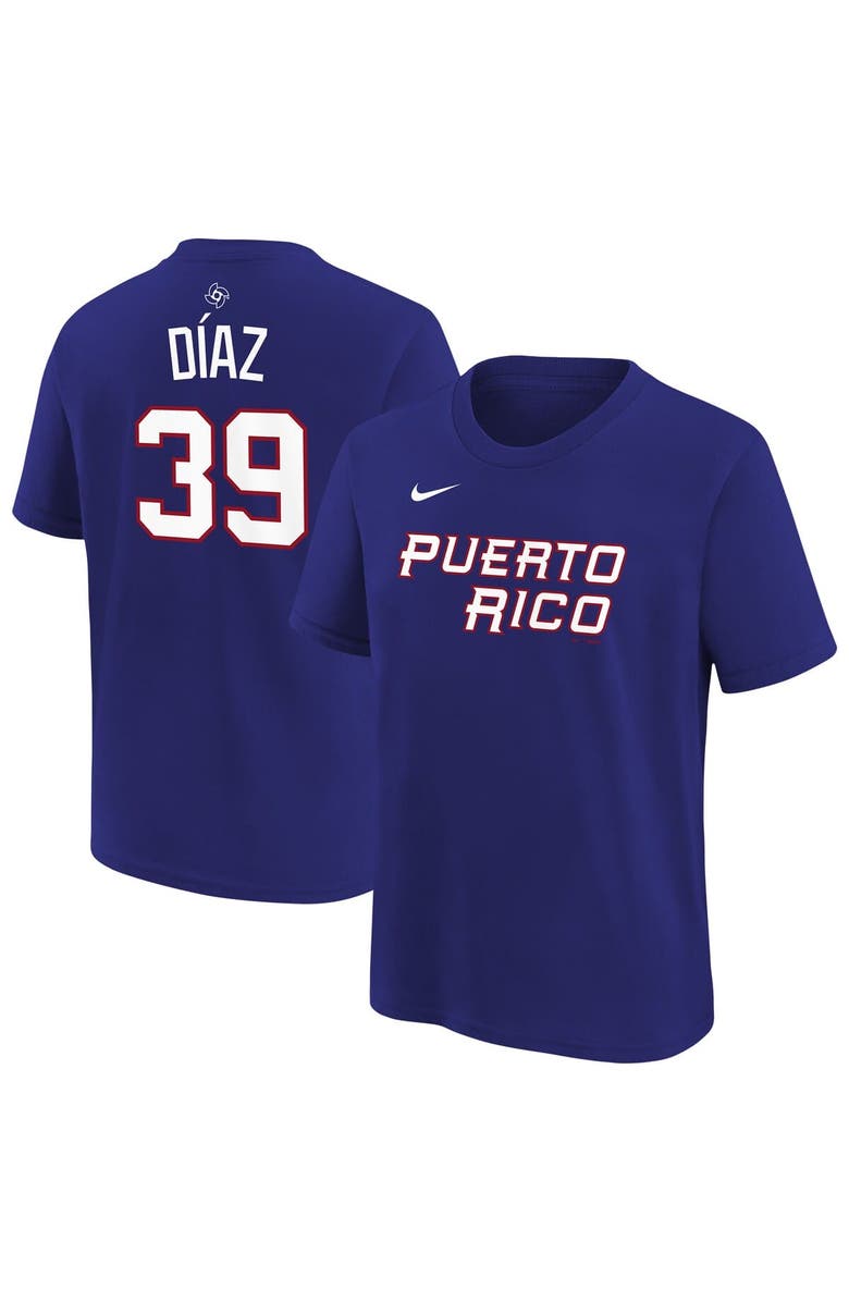 Nike Youth Nike Edwin Díaz Blue Puerto Rico Baseball 2026 World Baseball Classic Name & Number T-Shirt, Main, color, Blue