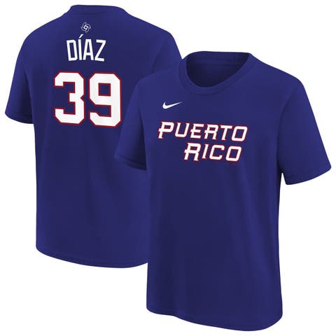 Youth Nike Edwin Díaz Blue Puerto Rico Baseball 2026 World Baseball Classic Name & Number T-Shirt