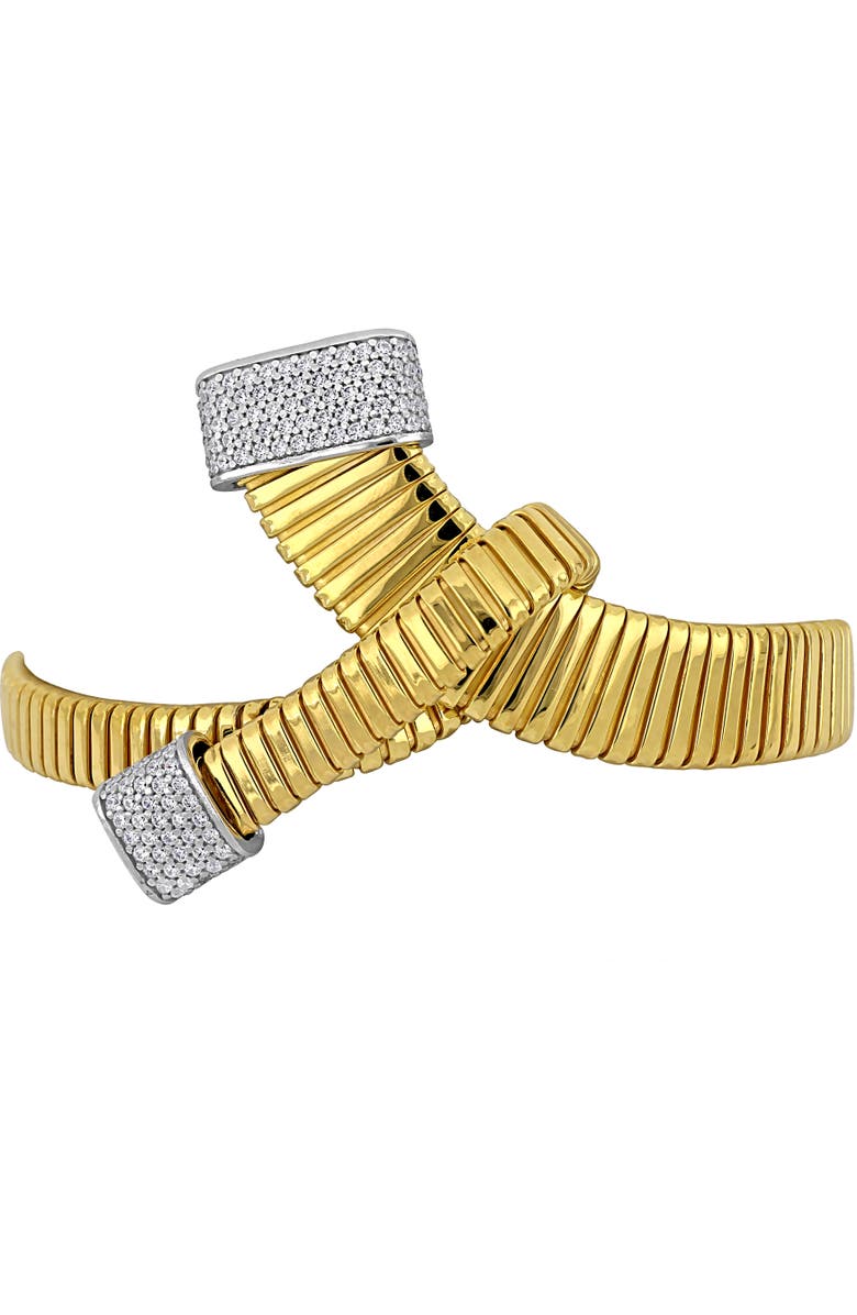 Julianna B. Cubic Zirconia Omega Folded Bangle Two-Tone, Alternate, color, Yellow-Plated